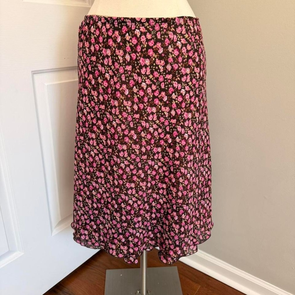 Y2K BROWN AND PINK NOTATIONS FLORAL MIDI‎ SKIRT